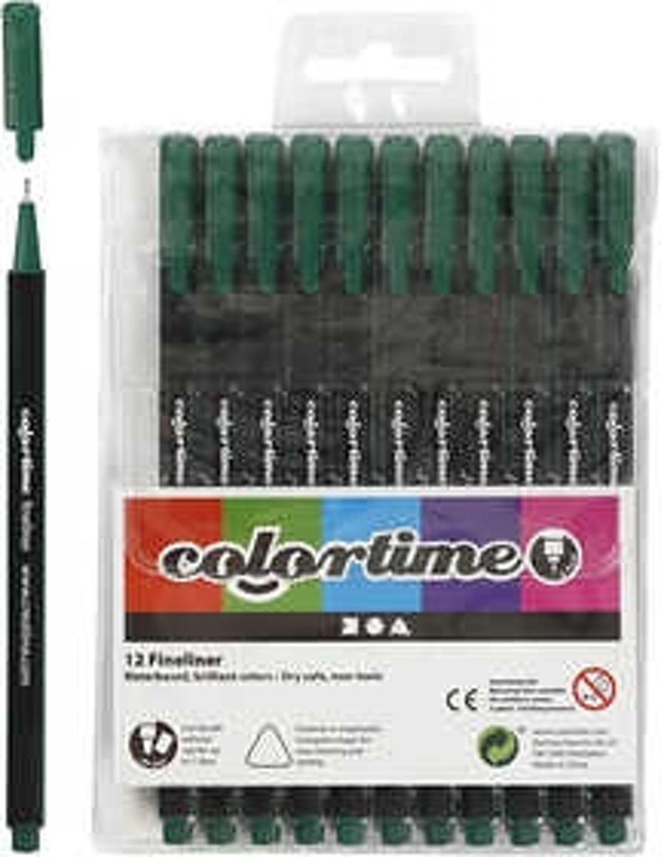 Colortime Fineliner , lijndikte: 0,6-0,7 mm, donkelgroen, 12stuks [HOB-373654]